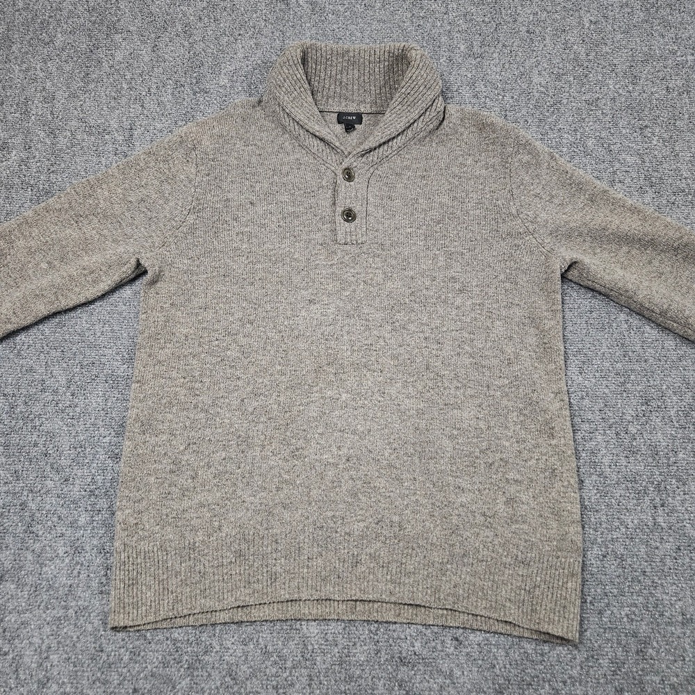 J.Crew Shawl Collar Sweater Mens Medium Brown 100% Lambswool Pullover Classic